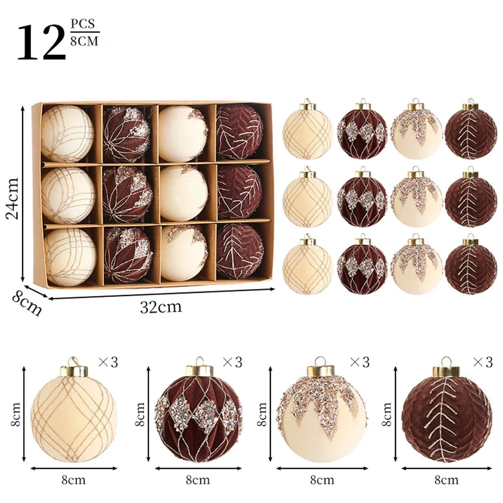 Velvet Christmas Ball Ornaments Set of 12 – Soft Flocked Décor