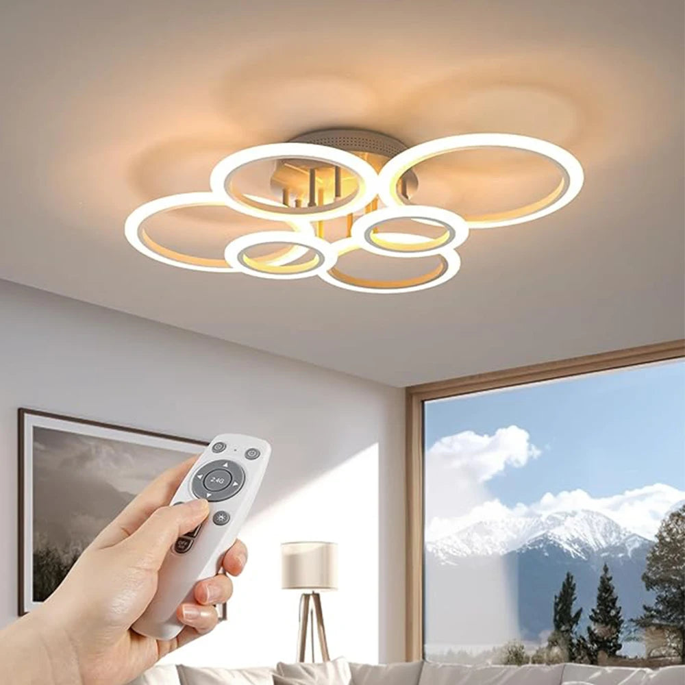 Modern LED Ring Chandelier 4-9 Rings | Remote Dimming Light