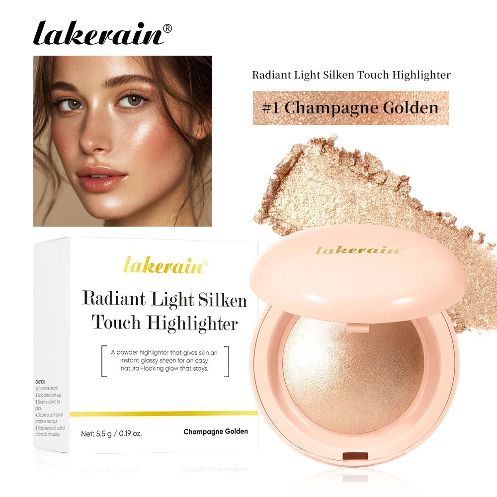 Lakerain Baked Highlighter Powder | Shimmer Glow Illuminator Baked Highlighter Powder Oasis Select 1Champagne Golden