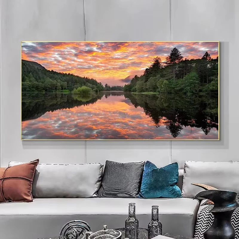 Nature Landscape Canvas Wall Art – Sunshine Forest Lake Print