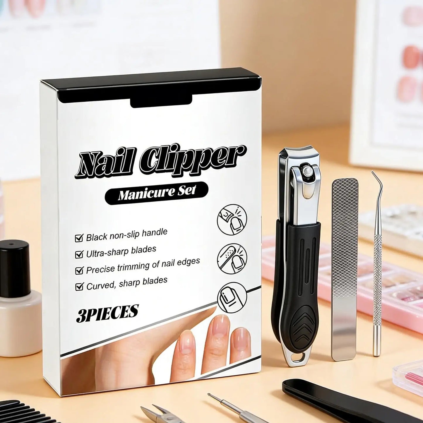 Angled Nail Clippers | Wide Opening Anti-Splash Trimmer Set