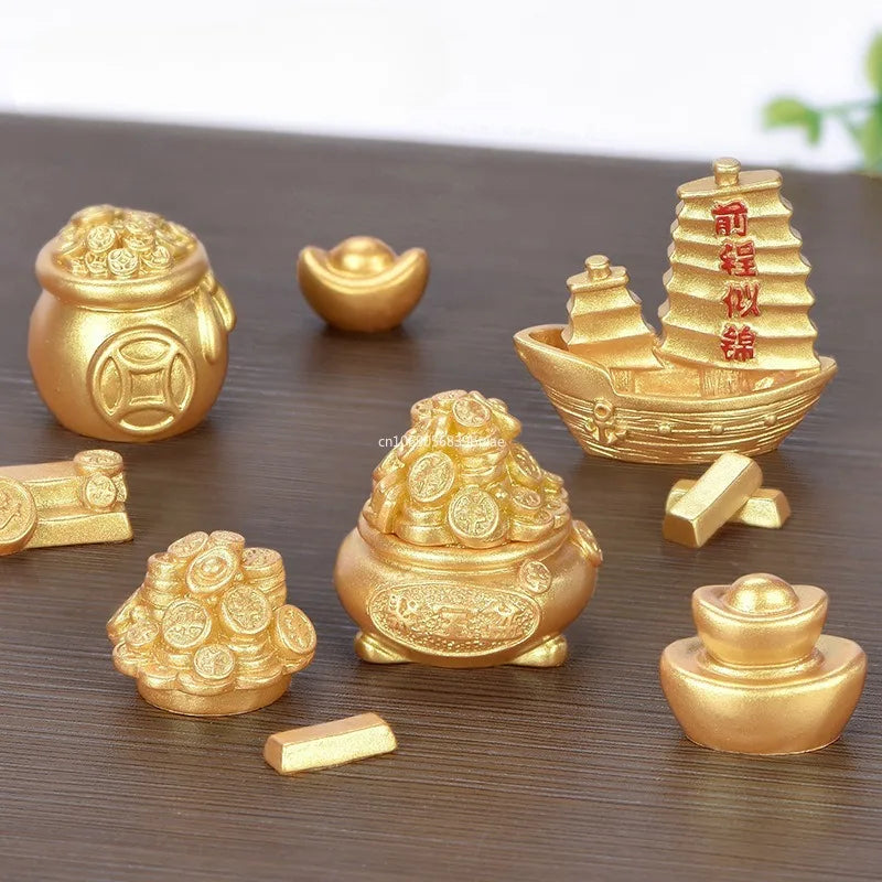 Feng Shui Auspicious Fa Cai Money Tree Gold Ingot Bag Lucky Fortune Spring Festival Mascot Desktop Ornament Car Home Decor Craft Peaceful Pleasures Health and Wellness