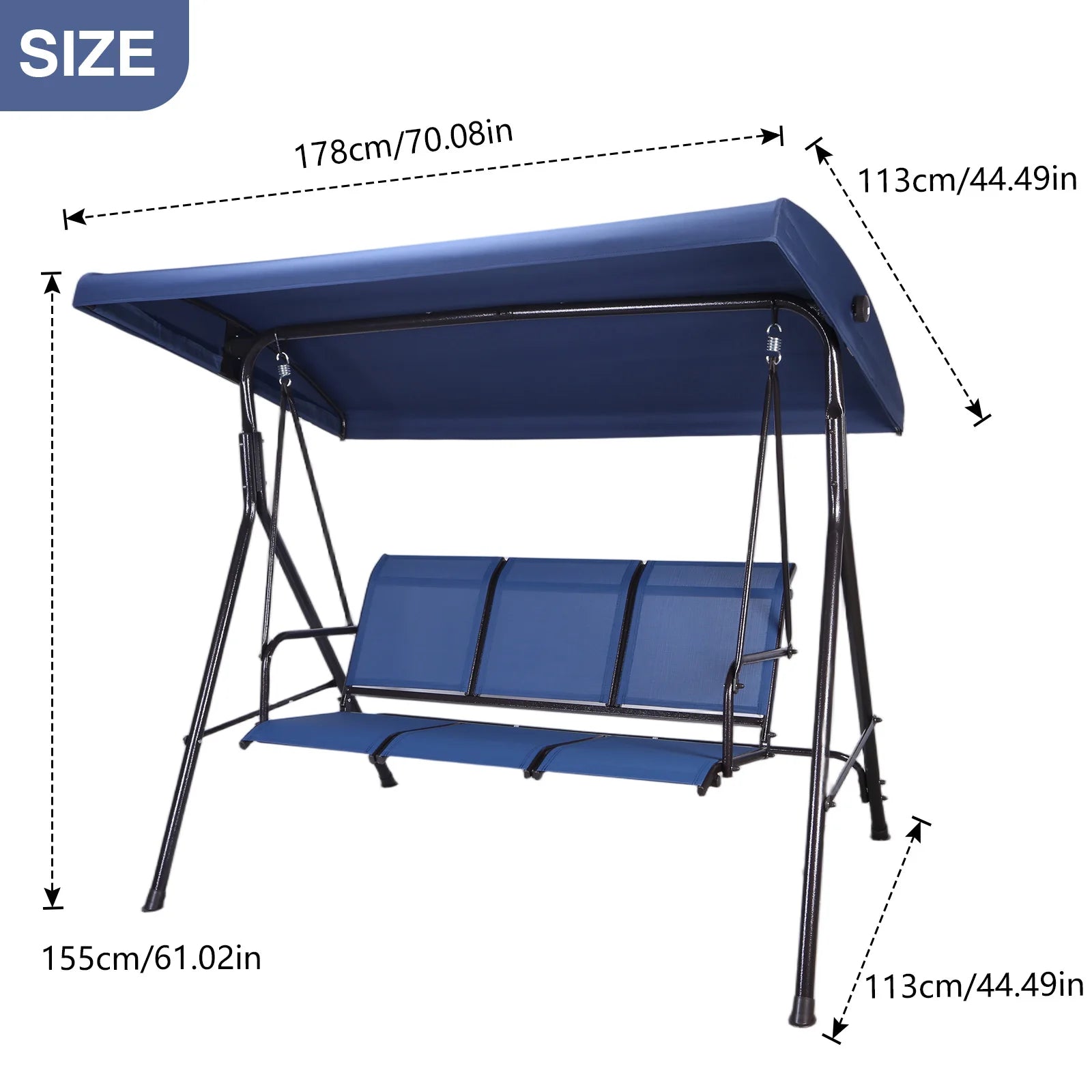3-Seat Patio Porch Swing with Adjustable Canopy Peaceful Pleasures Health and Wellness Patio Porch Swing United States