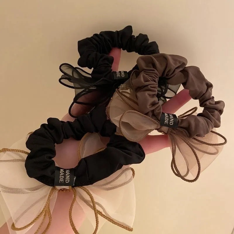 New Mesh Rhinestone Bow Hair Ties Scrunchies Women Girls Elastic Hair Bands Headwear Ribbon Bowknot Ponytail Hair Accessories Peaceful Pleasures Health and Wellness