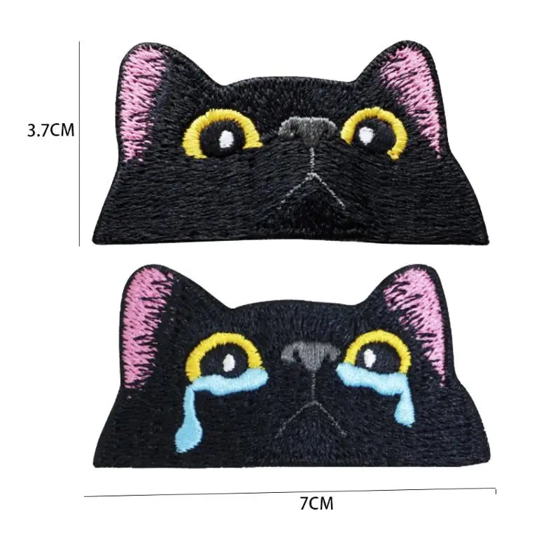 Black Cat Embroidered Iron-On Patch – Peeping & Crying Kitten
