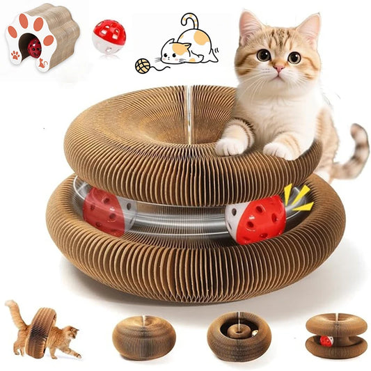 Foldable Accordion Cat Scratcher Board with Ball & Track Toy Cat Scratcher Toy Peaceful Pleasures Health and Wellness
