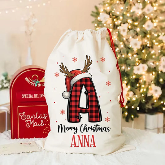 Personalised Christmas Santa Sack Drawstring Gift Bag for Kids Christmas Gift Bag Peaceful Pleasures Health and Wellness