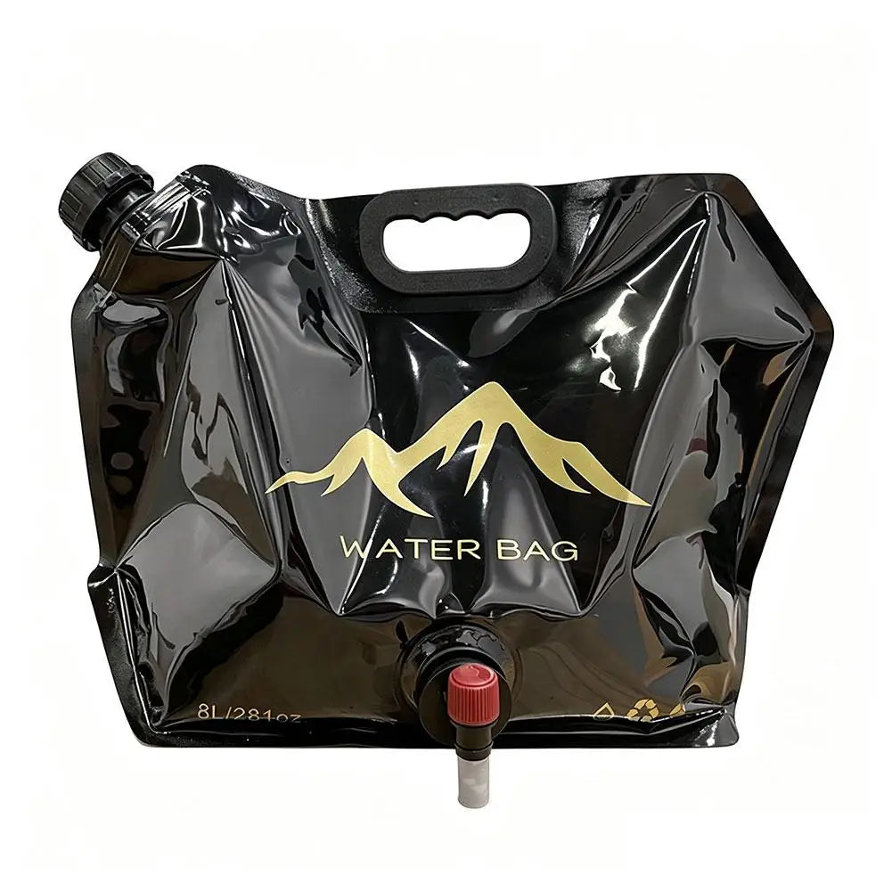 8L Water Bag Outdoor Large Capacity Water Storage BagThickened Foldable Camping Hiking Water Container with Tap Spigot Peaceful Pleasures Health and Wellness Black
