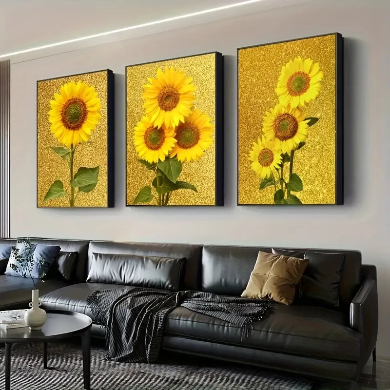 3-Piece Sunflower Canvas Wall Art | Modern Unframed Poster Set Canvas Wall Art Peaceful Pleasures Health and Wellness