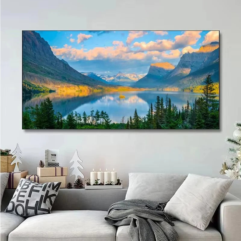 Nature Landscape Canvas Wall Art – Sunshine Forest Lake Print