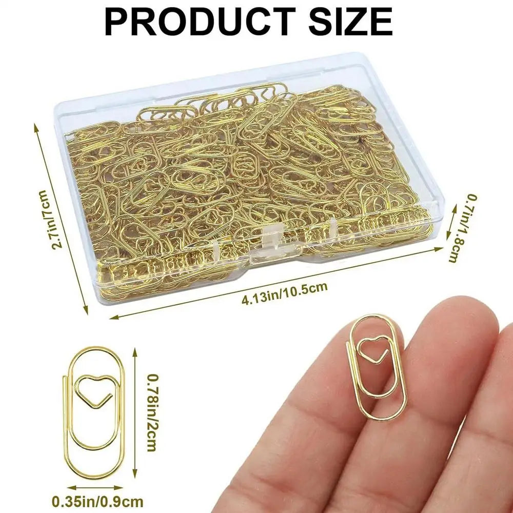 100Pcs Gold Heart Paper Clips – Decorative Binder Clamps