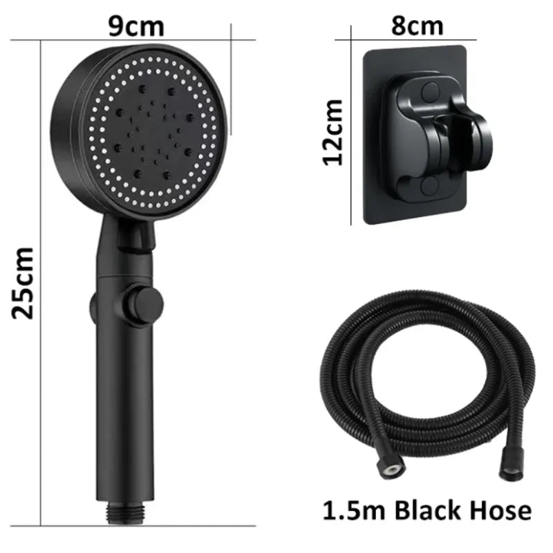 5-Mode High-Pressure Handheld Shower Head with Hose & Stop