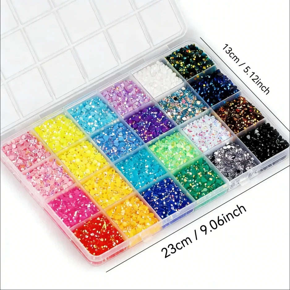 24-Color Jelly Glitter Resin Rhinestones Crystal Nail Gems + Glue