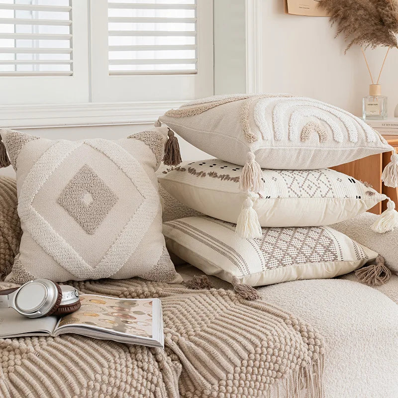 Battilo Luxury Pillow Cover with Tassels Soft Cotton Pillowcase Boho Decorative Throw Pillow for Living Room Sofa Cushion Cover Peaceful Pleasures Health and Wellness