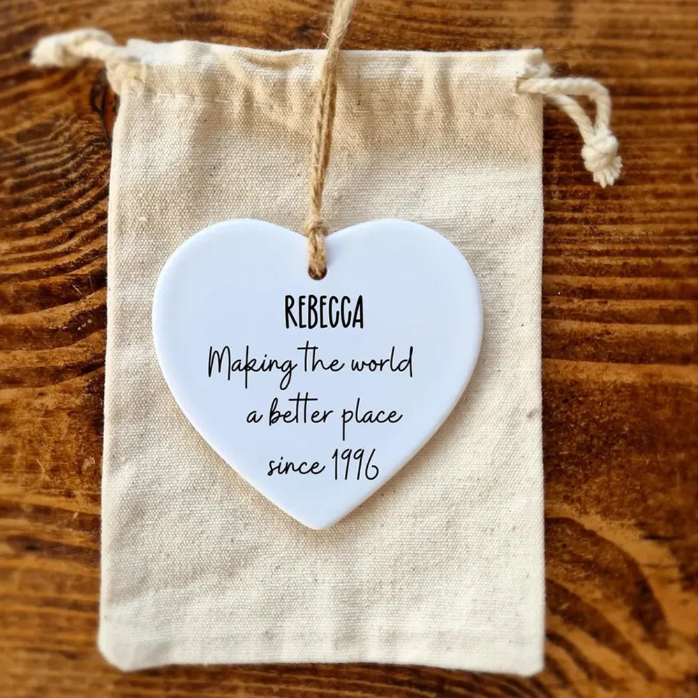 Personalised Ceramic Heart Ornament | 30th 40th 50th Birthday Gift Personalised Ceramic Ornament Peaceful Pleasures Health and Wellness 30th 3inch