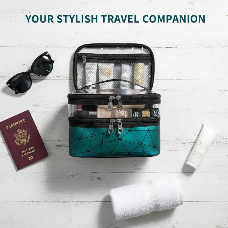 Double-layer Portable Large Capacity Makeup Bag Handheld Travel Waterproof Toiletry Bag Portable Cosmetics Storage Pouch Peaceful Pleasures Health and Wellness
