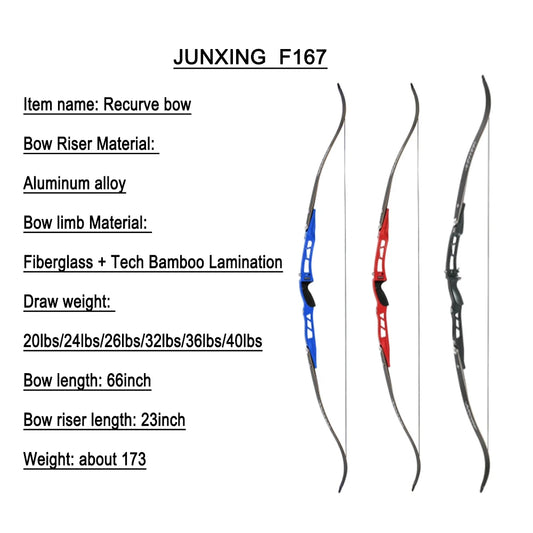 JUNXING F167 Recurve Bow 66 ILF 20-40lbs Archery Target Practice Peaceful Pleasures Health and Wellness 36lbs red