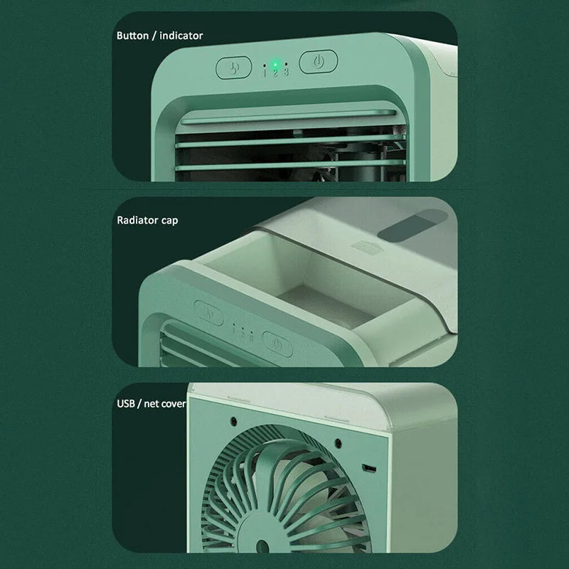 Customized USB Electric Humidify Small Air Conditioning Fan Desktop Cooling Rechargeable for Household Car & Outdoor Use Peaceful Pleasures Health and Wellness