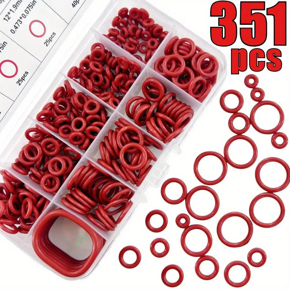 351pcs O Ring Gaskets Seal Red Silicone Oil and Heat Resistant,10 Sizes Rubber O Rings for Automotive, Plumbing Sealing Peaceful Pleasures Health and Wellness