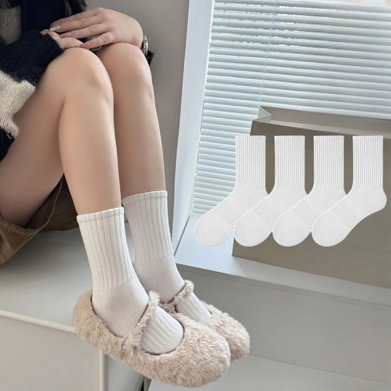 8/4 Pairs of Fashionable Classic Women's Mid-Calf Socks, Black and White Sports Socks, Suitable for Both Men and Women, Large Size Women's Socks: Size 36-43, Soft and Breathable for Spring, Summer, and Autumn, Simple Style, S Peaceful Pleasures Health and Wellness 4 Pairs White One Size