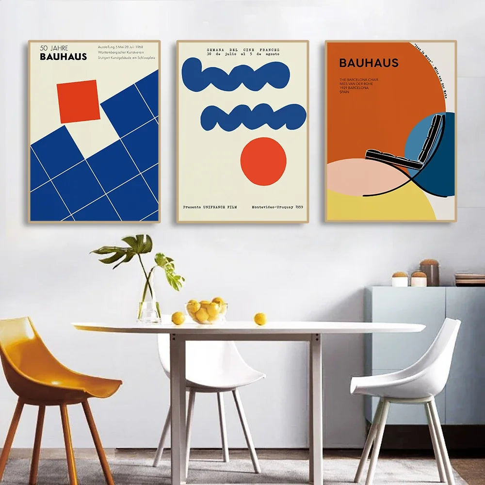 Modern Abstraction Wall Art Poster Prints Bauhaus Geometric Buildings Canvas Painting Picture for Bathroom Room Home Decor Peaceful Pleasures Health and Wellness