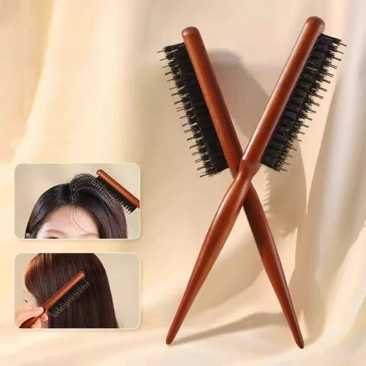 Boar Bristle Hair Brush | 3-Row Wood Handle Styling Comb Hair Styling Brush Peaceful Pleasures Health and Wellness