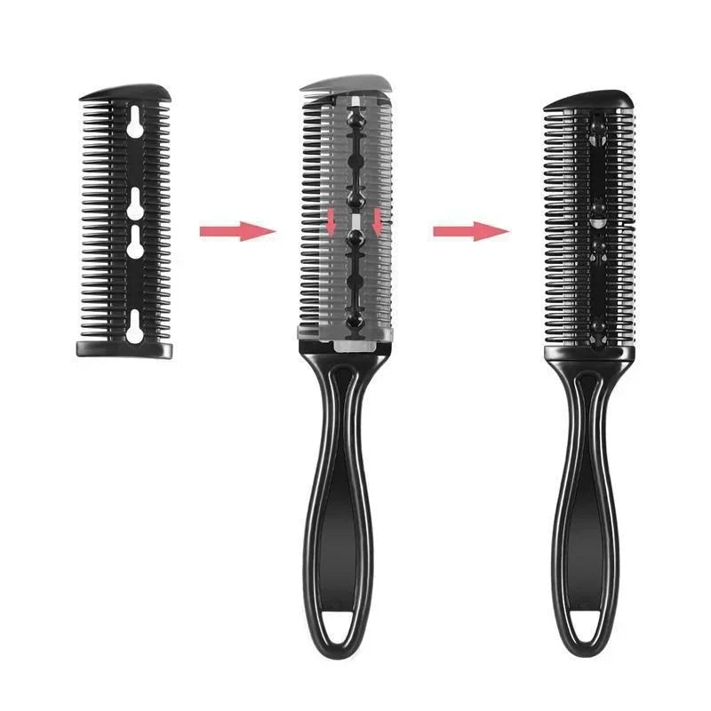 1pc Hair Cutting Comb Hair Brushes with Razor Blades Hair Trimmer Cutting Thinning Tool Professional Styling Barber Cutter Peaceful Pleasures Health and Wellness black