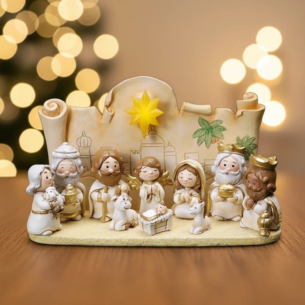 Christmas Manger Scene Figurine Set Cartoon Nativity Characters Decorative Ornament For Holiday Home Decoration And Gift Giving Peaceful Pleasures Health and Wellness