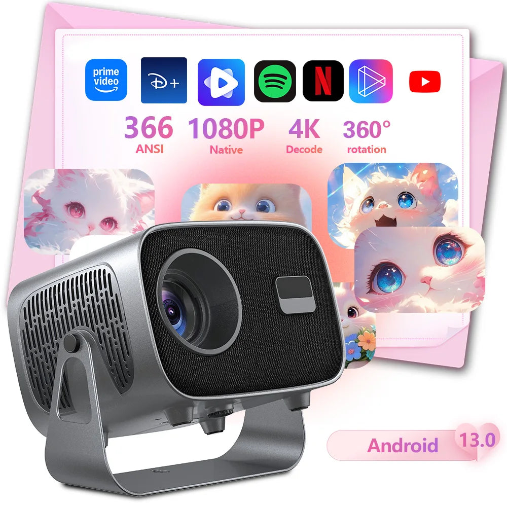Mini 4K Projector A10 Android 13 WiFi6 BT5.0 Portable Home Cinema Outdoor Movie 280ANSI 1080P Video Projector Peaceful Pleasures Health and Wellness
