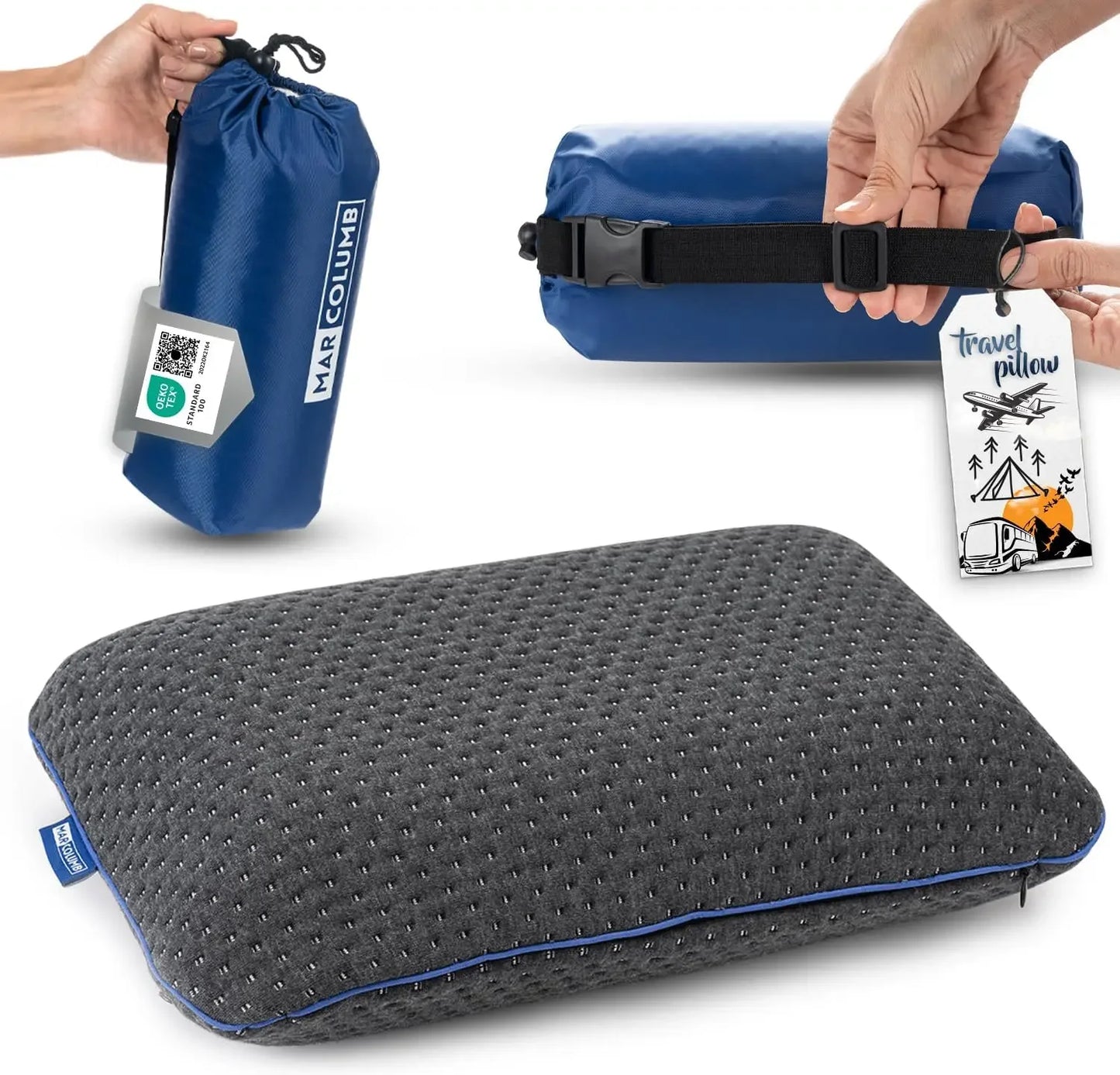 Portable Memory Foam Travel Pillow with Cooling Case - Lightweight for Camping & Outdoor Peaceful Pleasures Health and Wellness United States