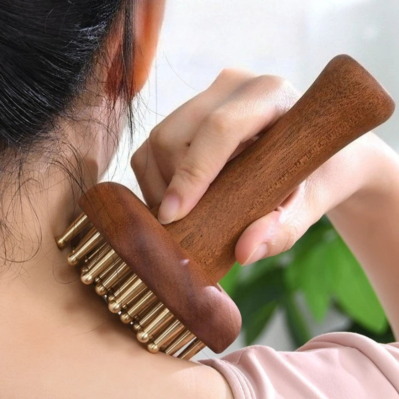 Portable Brass Gua Sha Massage Tool Head Neck Leg Body Meridian Massager Lymphatic Muscle Relief Pain Deep Tissue Massage Peaceful Pleasures Health and Wellness
