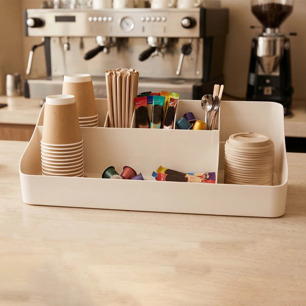 Countertop Coffee Bar Organizer with Adjustable Dividers – Holds K-Cup Pods, Syrup Bottles & More