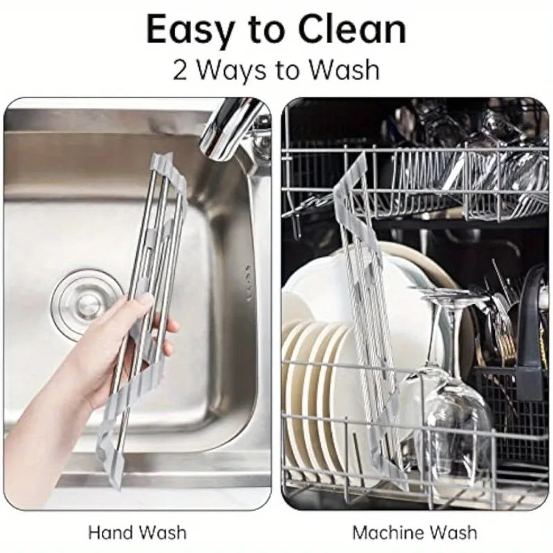 Triangle Roll-Up Dish Drying Rack | Over-Sink Stainless Steel