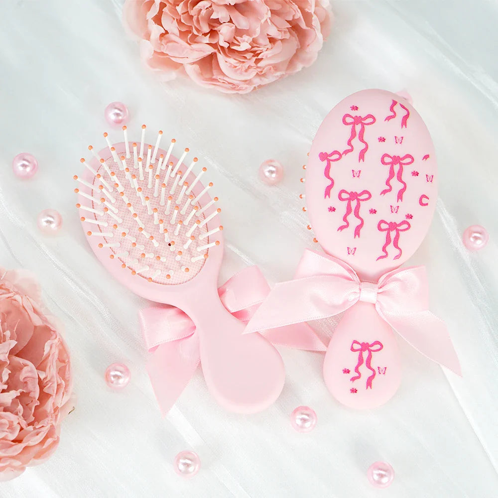 Coquette Pink Paddle Hair Brush – Bow & Butterfly Print