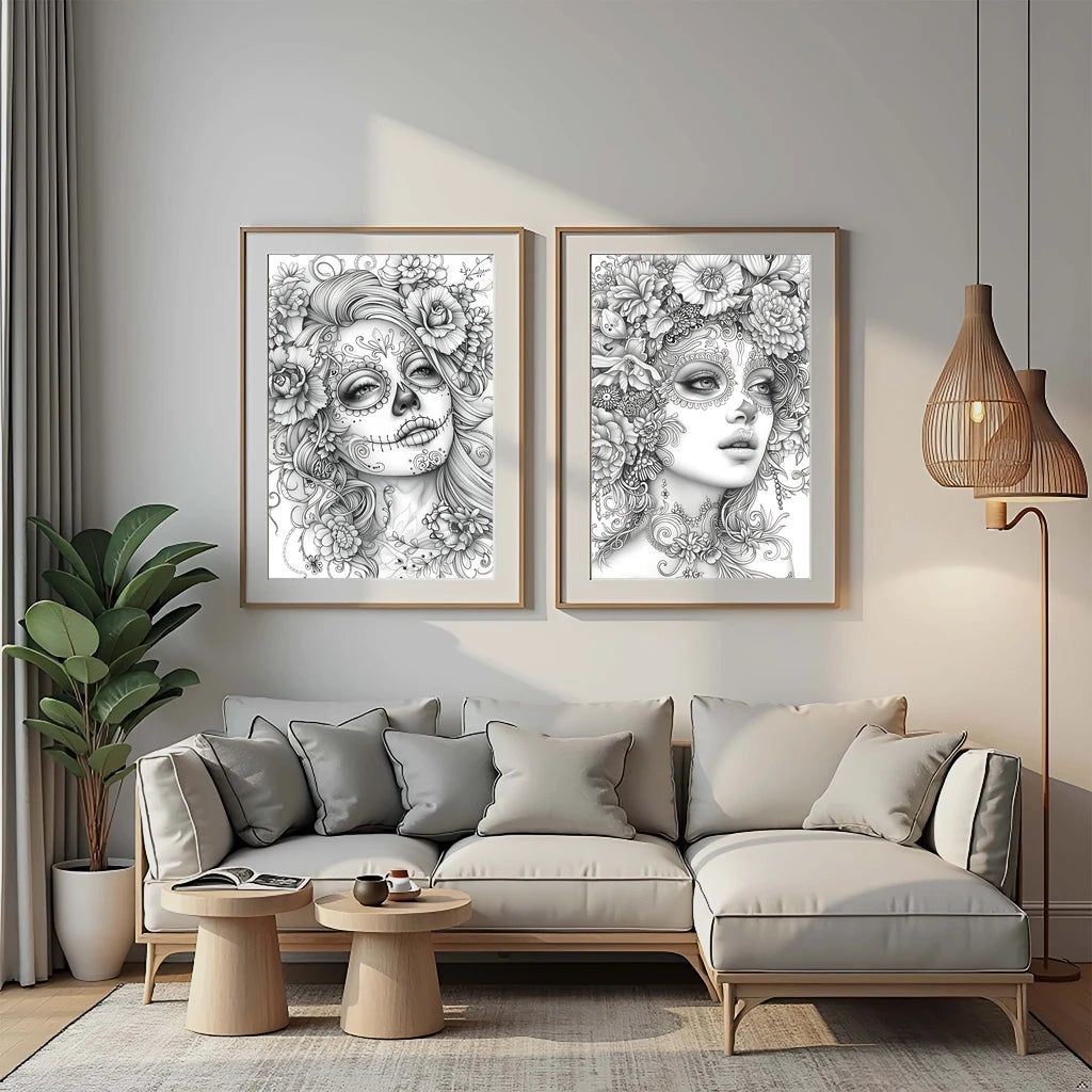 Black & White Skull Girl Makeup Canvas Wall Art | Modern Print Canvas Wall Art Peaceful Pleasures Health and Wellness