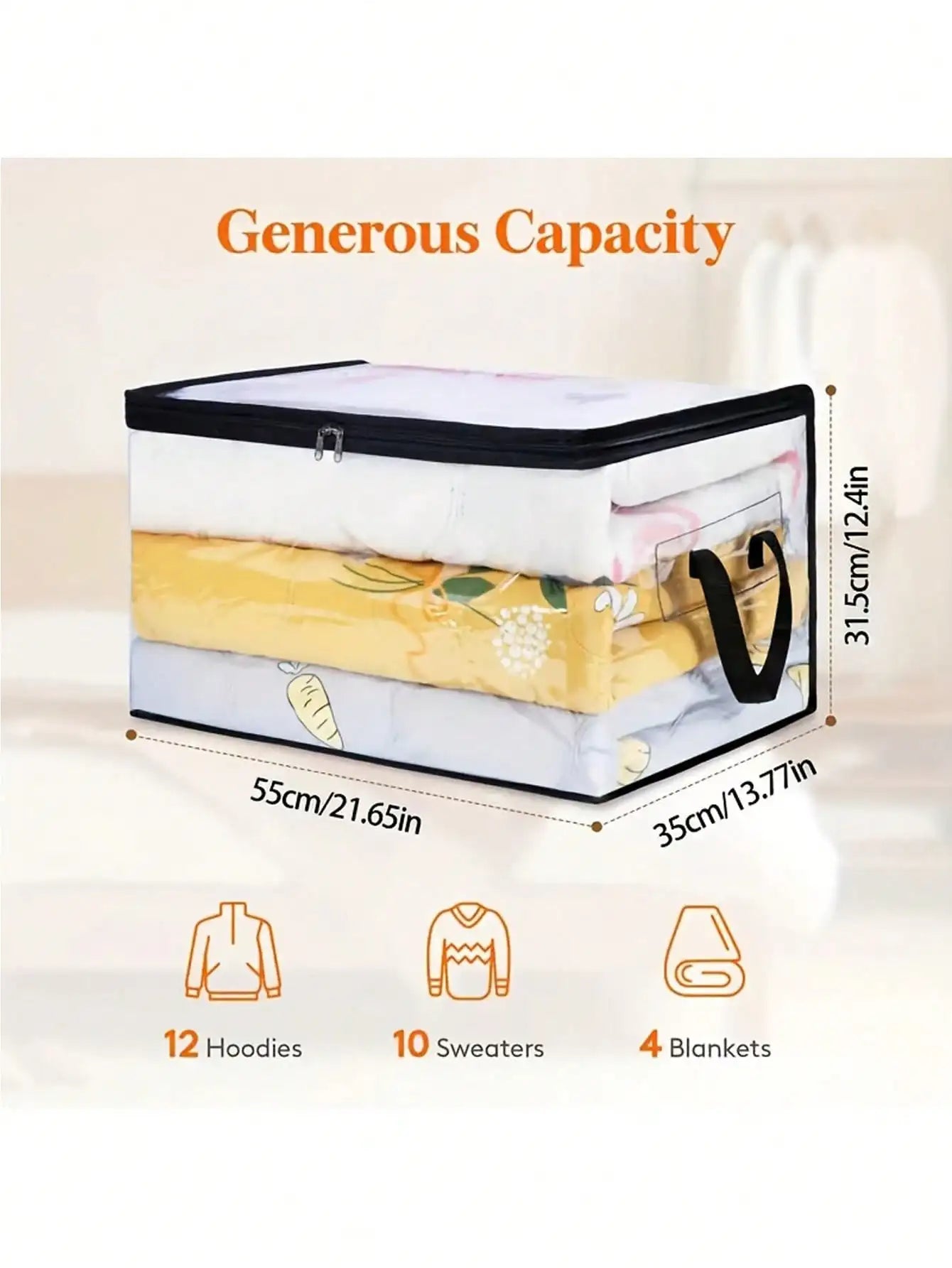 Clear Zippered Storage Bags for Blankets, Clothes & Bedding