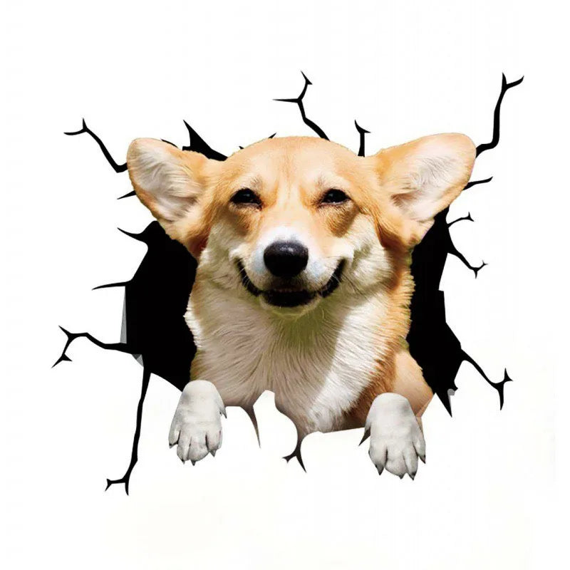 3D Dog Crack Wall Sticker – Waterproof PVC Funny Animal Decal