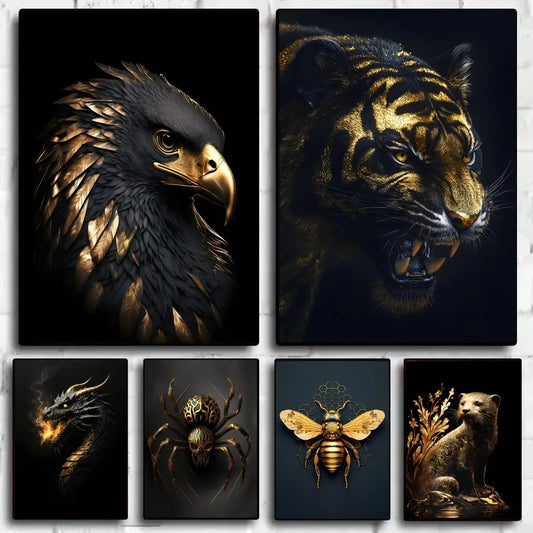 Black Gold Eagle Lion Wall Poster – HD Waterproof PVC Art Decor Wall Art Poster Peaceful Pleasures Health and Wellness
