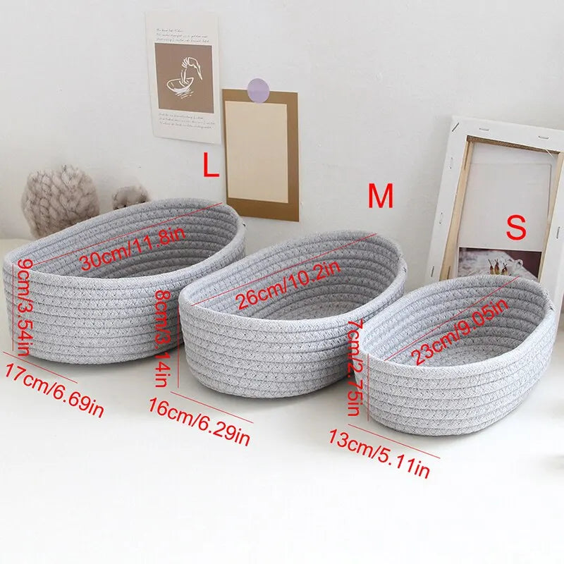 1PC Storage Basket Toys Cosmetics Office Stationery Storage Box Hand Woven Cotton Thread Storage Basket Boat Shaped Basket Peaceful Pleasures Health and Wellness