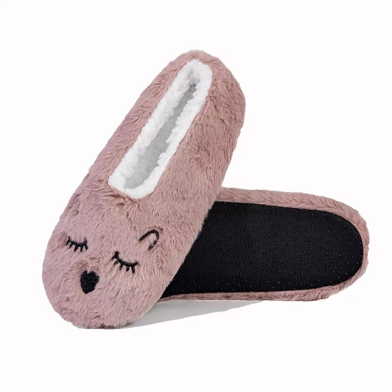 Women's Fluffy Cat Plush Slippers – Warm Non-Slip Indoor Shoes