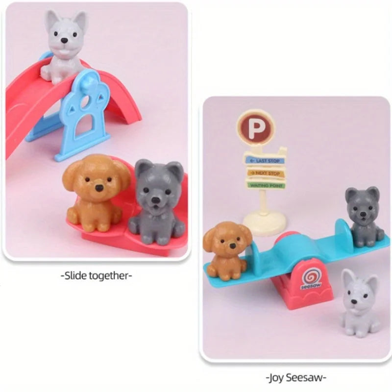Cute Dog Family Playset – Pet Basket Cage Scene Toy Set