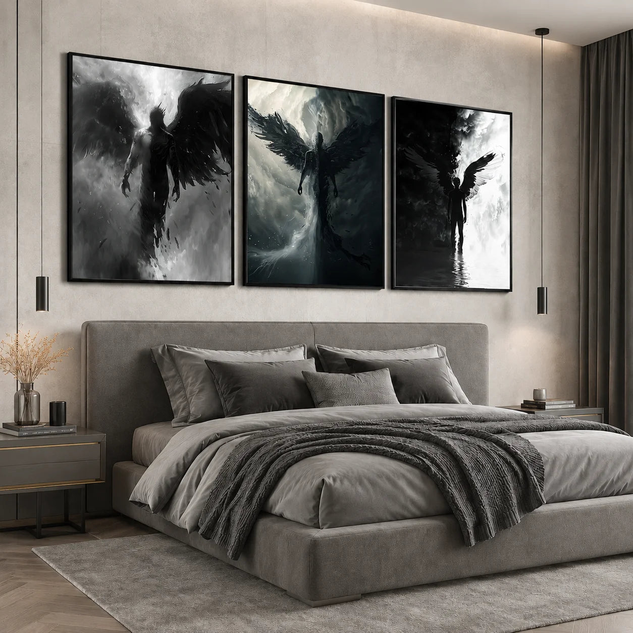 Black & White Dark Angel Canvas Wall Art | Modern Poster Print Canvas Wall Art Peaceful Pleasures Health and Wellness