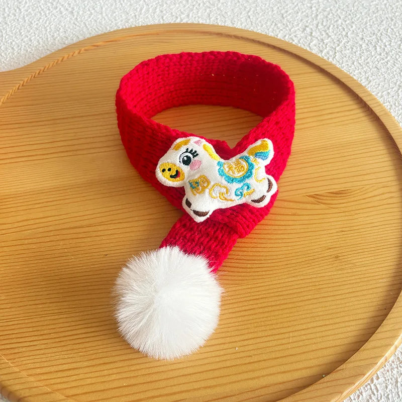 1pc Horse Year Pet Scarf New Year Cat Scarf Red Lucky Dog Scarf Dress Up Accessories Pet Supplies Peaceful Pleasures Health and Wellness White Fu Pony M
