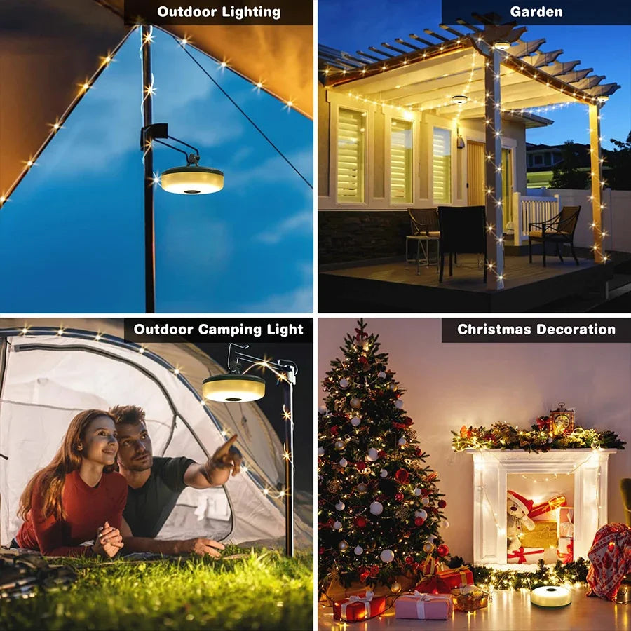 Rechargeable Portable Lantern Camping Light 10m LED String Lights Outdoor Tent Light with Hook XTE LED Flashlight Holiday Decor Peaceful Pleasures Health and Wellness
