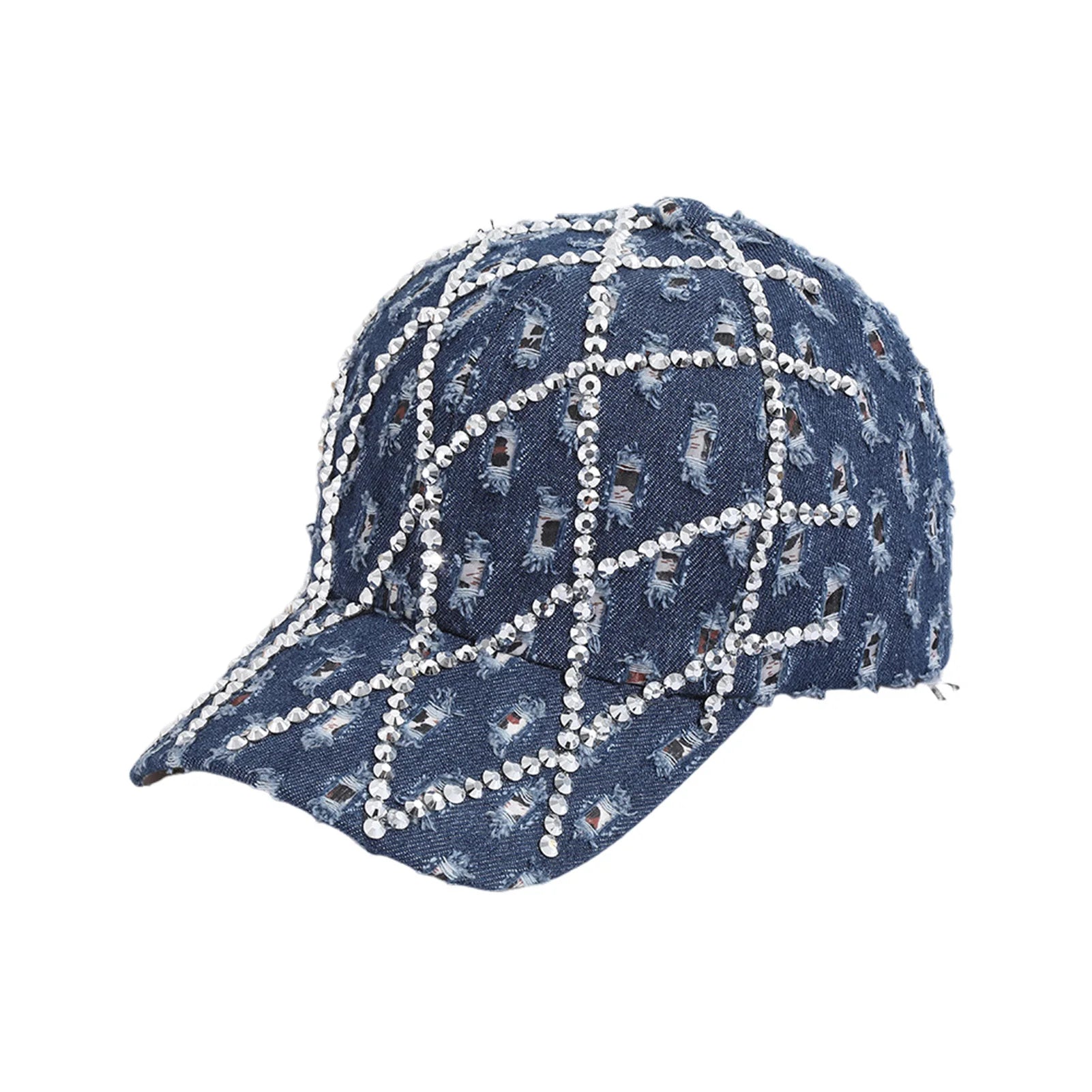 Summer Baseball Sports Cap Shiny Rhinestone Decor Baseball Sports Hats for Mountaineering Traveling Peaceful Pleasures Health and Wellness Dark blue WHITE