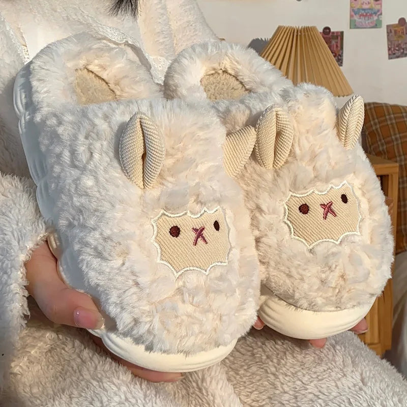Winter Fluffy Plush Slippers | Faux Fur Sheep Indoor Home Shoes