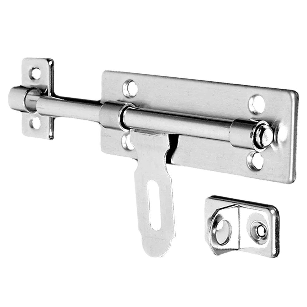 4-Inch Stainless Steel Barrel Bolt Latch & Padlock Clasp Set