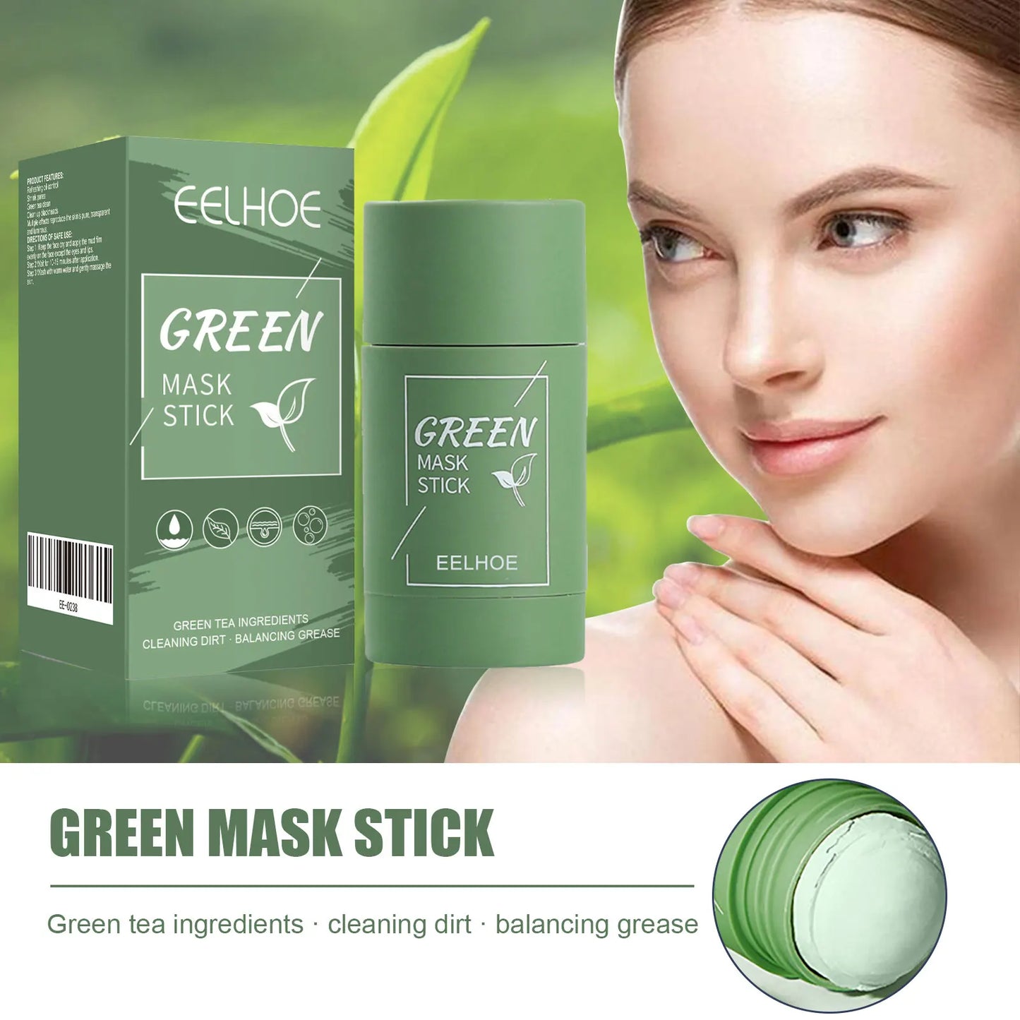 Green Tea Solid Cleansing Mask Stick – Pore & Blackhead Care