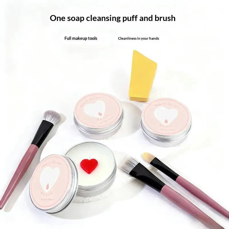 Heart-Shaped Makeup Brush Cleaner Soap 100g + Silicone Pad
