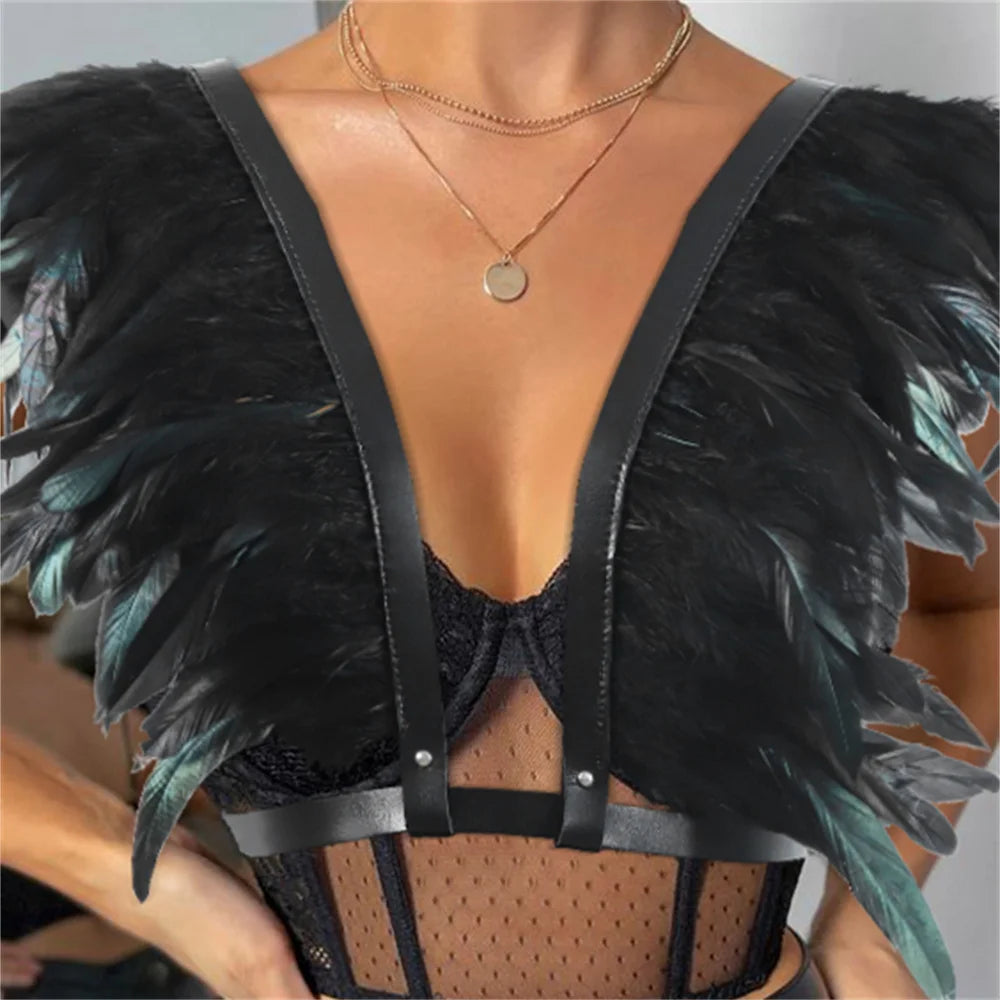 Gothic Medieval Halloween Feather Shawl Shrugs Bolero Shoulder Wrap